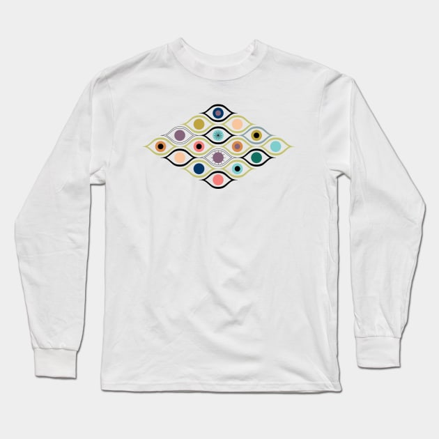 All Eyes Are On You - colourful abstract eyes on cream Long Sleeve T-Shirt by misentangled